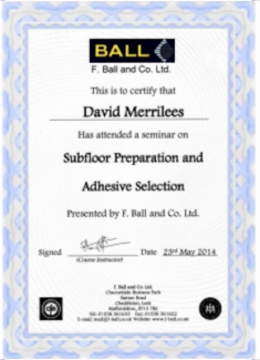 Ball Certificate in Subfloor Prepartion and adhesive selection